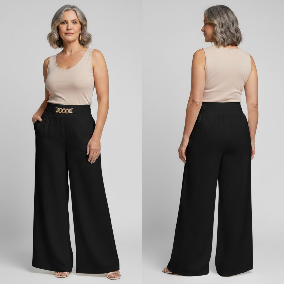 Évelyne™ — Pantalones Anchos de Cintura Alta con Efecto Moldeador