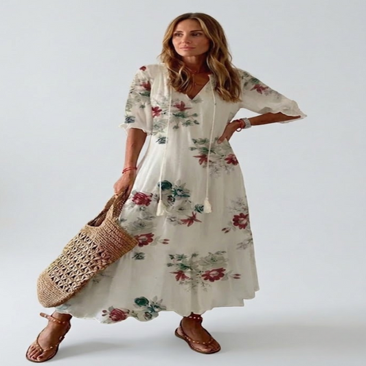 Élodie™ — Elegante vestido largo de terciopelo con estampado floral