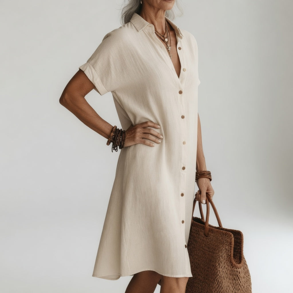 Évanélie™ — Vestido camisero midi de alta calidad, transpirable y con estilo español