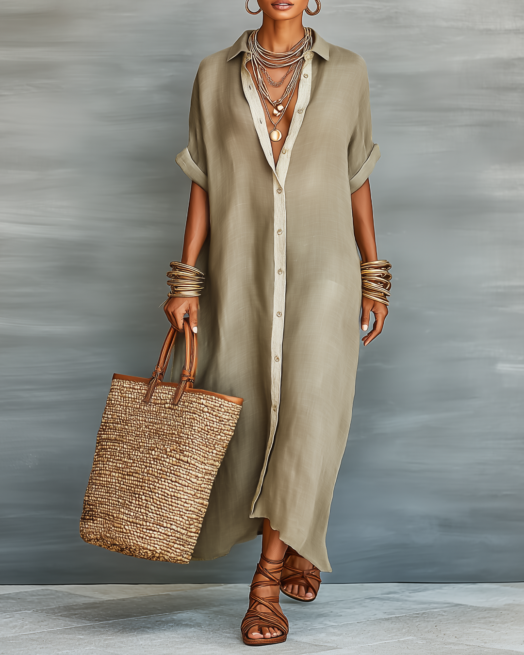 Joaquina | Vestido largo tipo camisa de lino mezclado, estilo minimalista y femenino