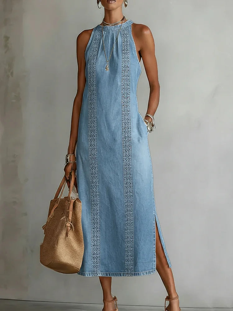 Julia | Vestido retro de denim con encaje