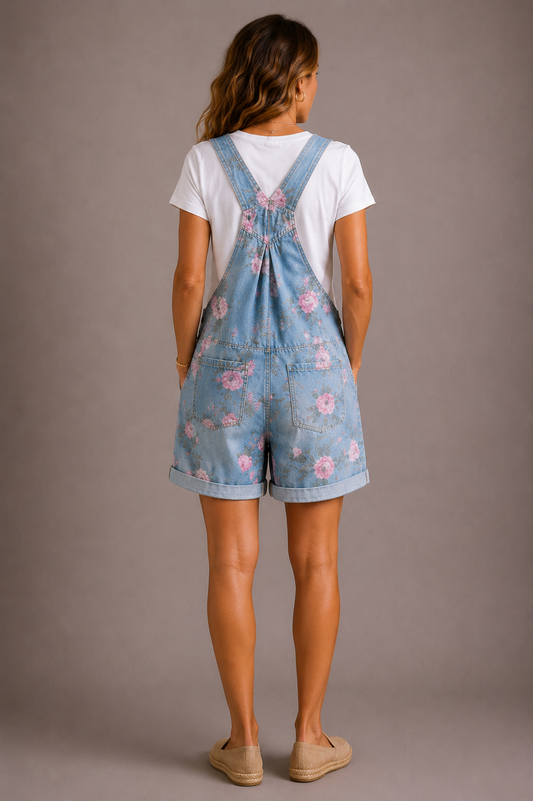 Judy | Mono de denim estampado de flores con lavado vintage