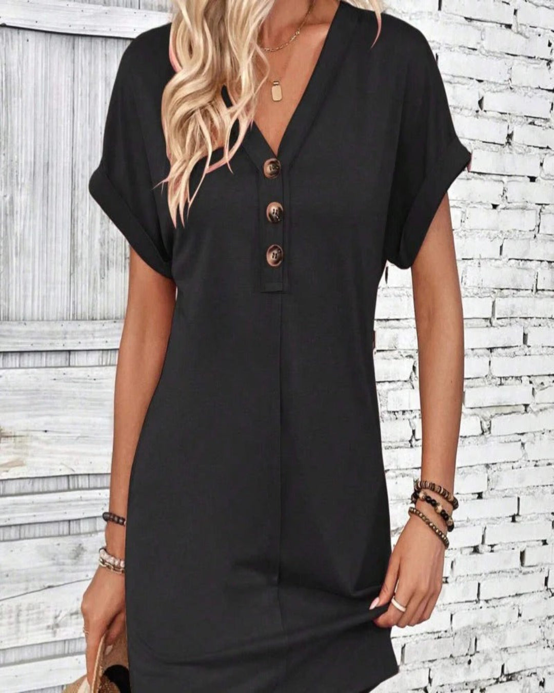 Merly| Vestido con escote en V y Botonadura Frontal