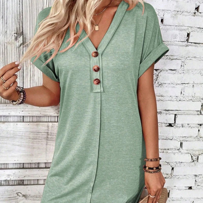Merly| Vestido con escote en V y Botonadura Frontal