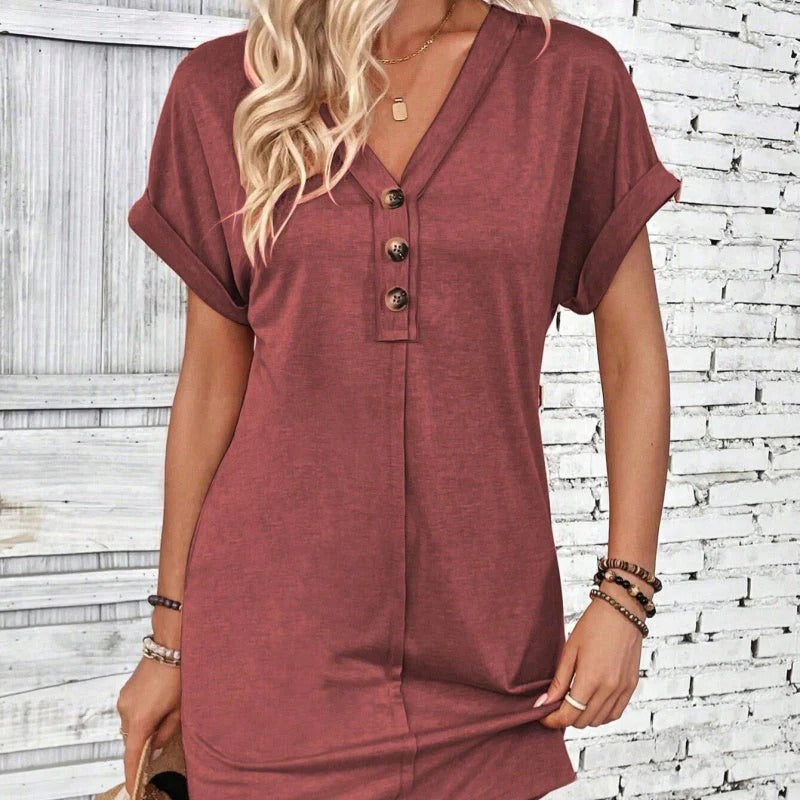 Merly| Vestido con escote en V y Botonadura Frontal