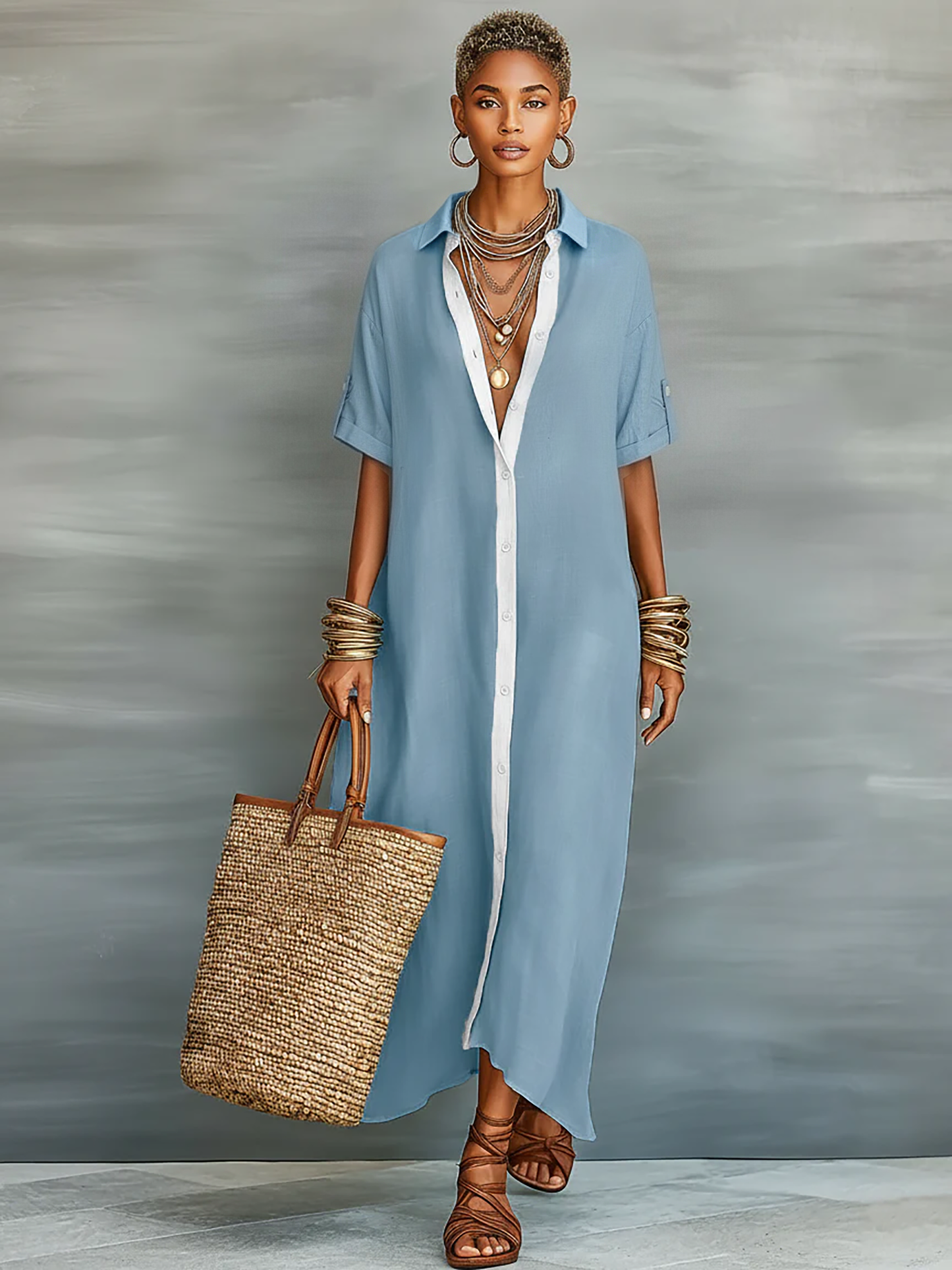 Joaquina | Vestido largo tipo camisa de lino mezclado, estilo minimalista y femenino