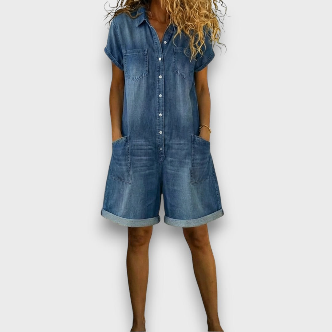 Joana | Peto corto de algodón con efecto denim vintage
