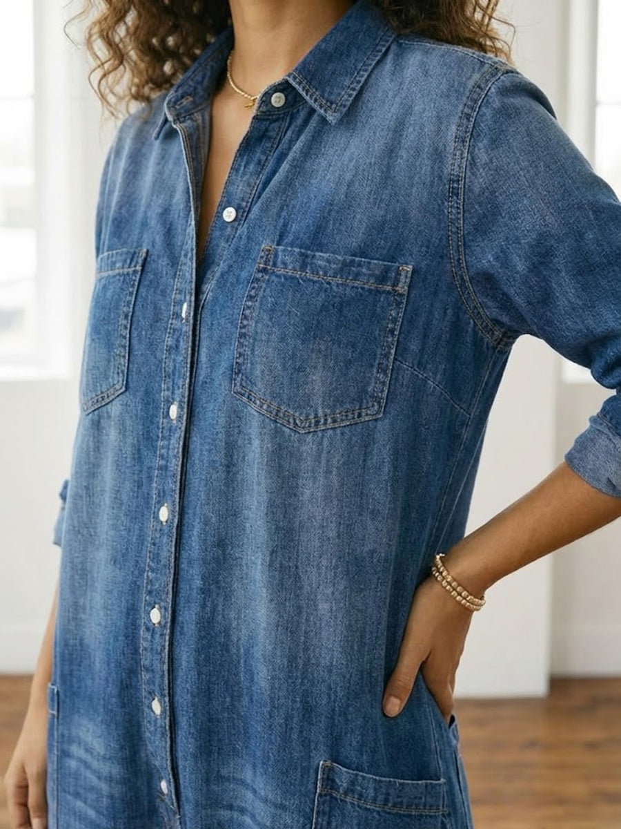 Diana | Mono de denim de algodón con lavado vintage y cierre de botones