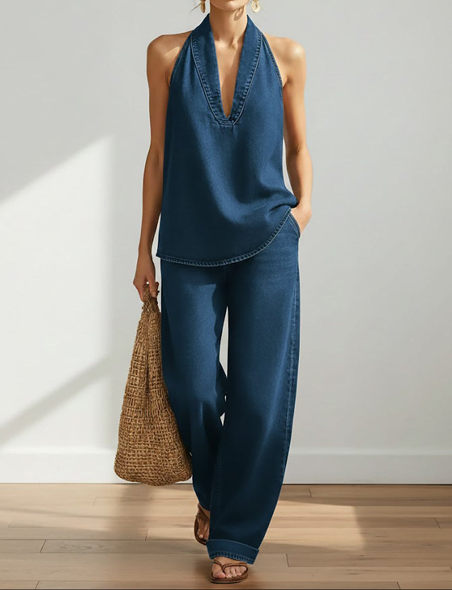 Ivy | Conjunto de dos piezas con efecto denim lavado vintage