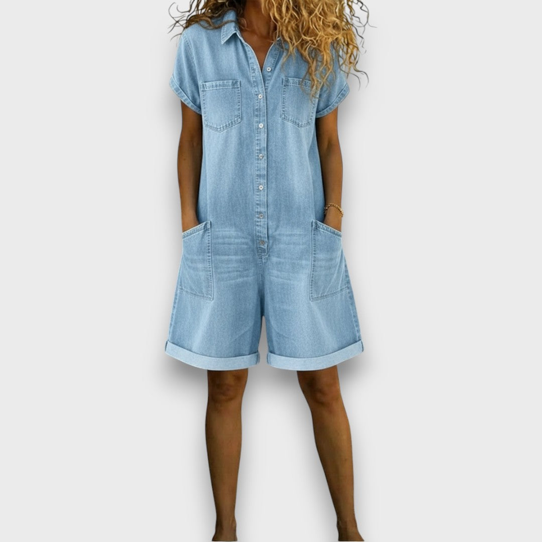 Joana | Peto corto de algodón con efecto denim vintage