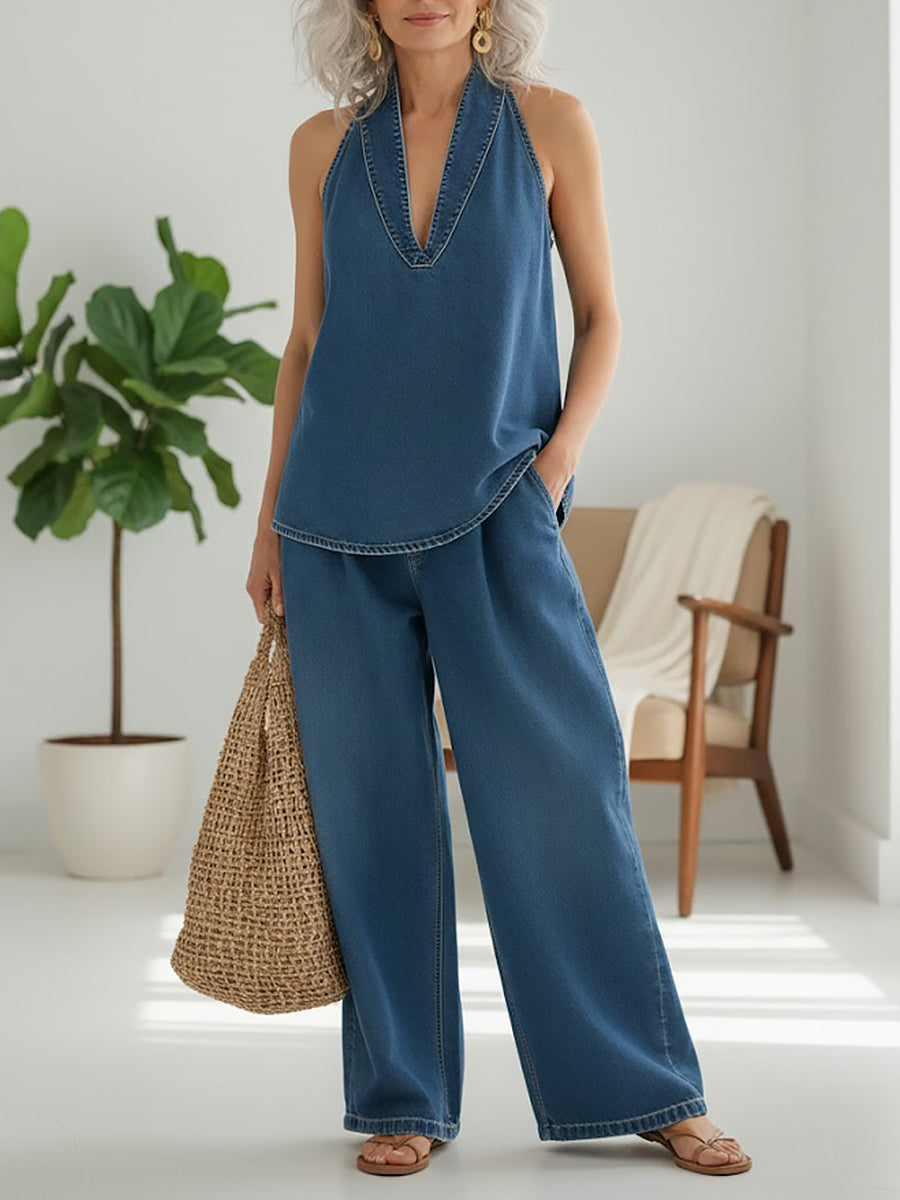 Ivy | Conjunto de dos piezas con efecto denim lavado vintage