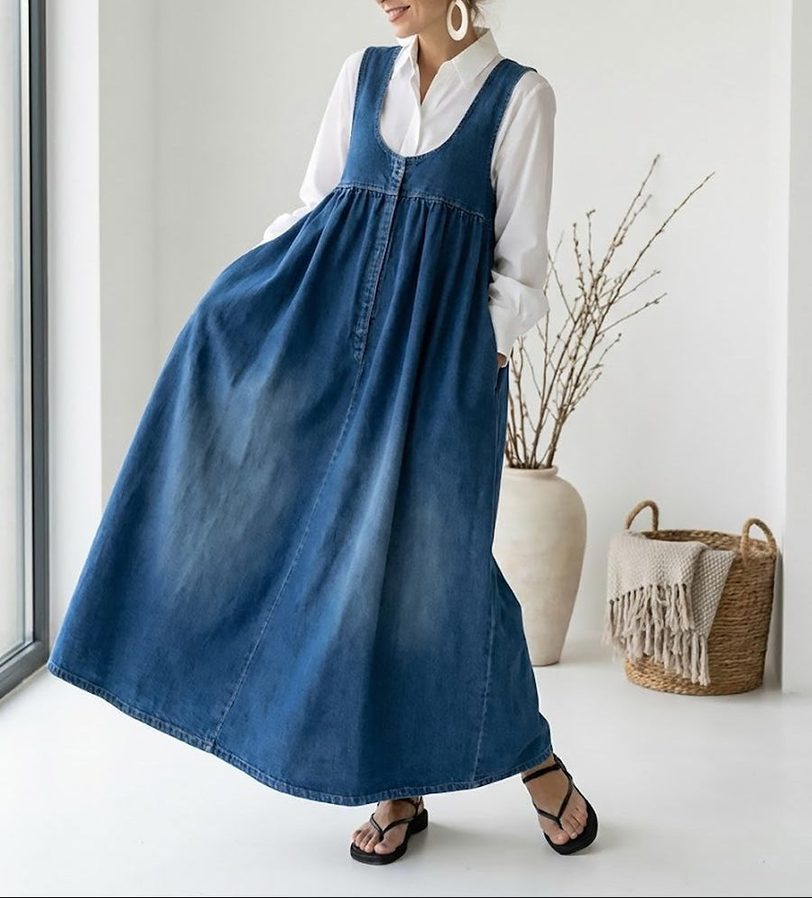 Karen | Vestido largo de denim con lavado vintage y tacto de algodón