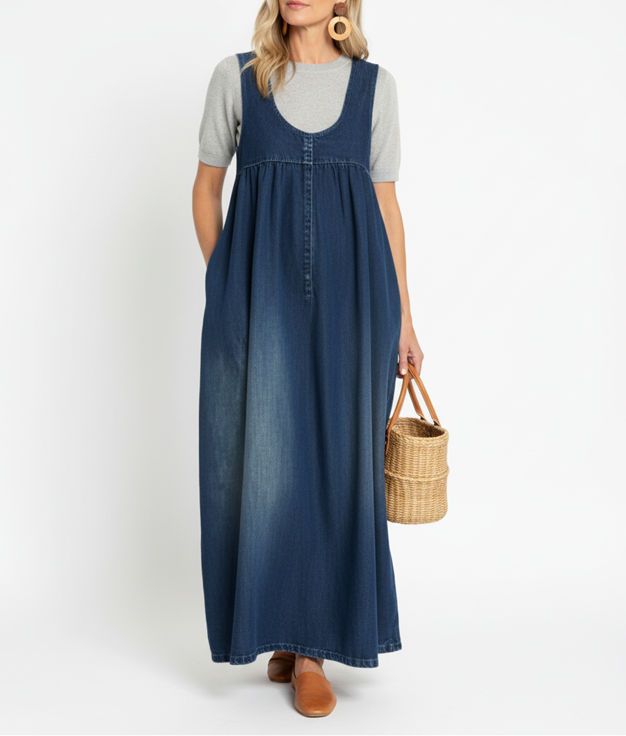 Karen | Vestido largo de denim con lavado vintage y tacto de algodón